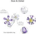 wholesale Sterling Silver Natural Amethyst Adjustable Forget Me Not Flower Ring-0-5