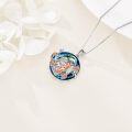 wholesale 925 Sterling Silver Blue Crystal Mother Daughter Pendant Necklace with Rose Gold Flowers and Leaves Design-0-3