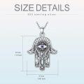 wholesale 925 Sterling Silver Blue Sapphire Evil Eye Hamsa Hand Pendant Necklace with Floral Design-0-3