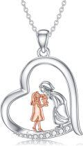 wholesale 925 Sterling Silver Mother and Daughter Heart Pendant Necklace with Cubic Zirconia Stones for Women-0-0
