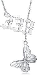 wholesale Sterling Silver Angel Number Lariat Necklace w Butterfly Pendant 11 11 333 444-0-0