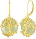 wholesale Gold-Plated 925 Sterling Silver Tree of Life Green Jade Drop Earrings for Women-0-6