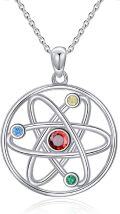 wholesale 925 Sterling Silver Atom Pendant Necklace with Colorful Stones for Nurses and Scientists Inspiring Gifts-0-0