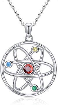 wholesale 925 Sterling Silver Atom Pendant Necklace with Colorful Stones for Nurses and Scientists Inspiring Gifts-Atom