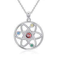 wholesale 925 Sterling Silver Atom Pendant Necklace with Colorful Stones for Nurses and Scientists Inspiring Gifts-Atom