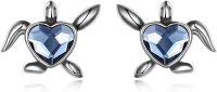 wholesale 925 Sterling Silver Turtle Heart Blue Crystal Stud Earrings for Women-Turtle