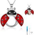 wholesale 925 Sterling Silver Red Enamel Ladybug Keepsake Urn Pendant Necklace with Funnel and Fill Tool-0-0