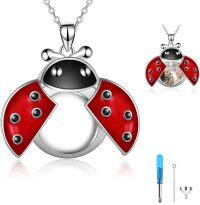 wholesale 925 Sterling Silver Red Enamel Ladybug Keepsake Urn Pendant Necklace with Funnel and Fill Tool-ladybug
