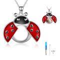 wholesale 925 Sterling Silver Ladybug Photo Locket Pendant Necklace Red Enamel Wings White Gold Plated-0-0