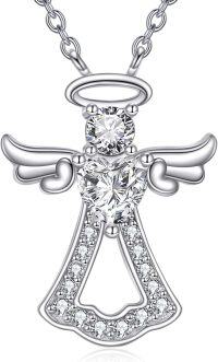 wholesale 925 Sterling Silver Angel Number Pendant Necklace with Cubic Zirconia Elements for Women Girls Gifts-Guardian Angel