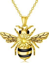 wholesale 925 Sterling Silver CZ Gold Plated Honeycomb Bee Pendant Necklace s for Women Girls Wife-Gold Sunflower Bee
