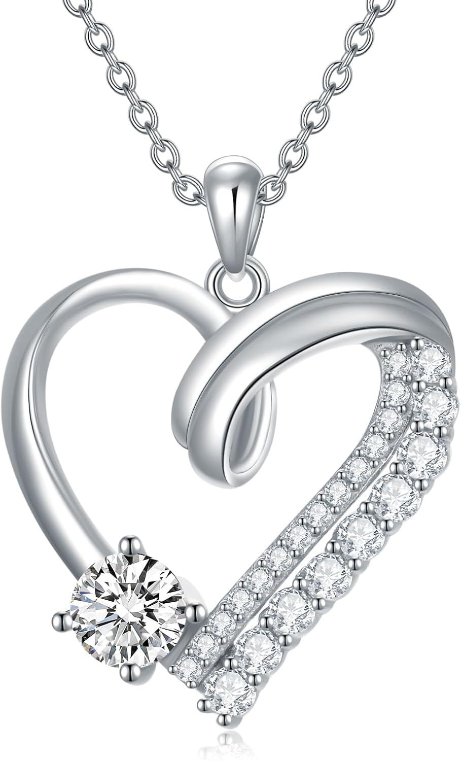 18K Gold Plated Sterling Silver Moissanite Heart Necklace for Women-Diamond Heart Necklace