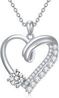 wholesale 925 Sterling Silver 925 Cubic Zirconia Heart Pendant Necklace for Women-0-0