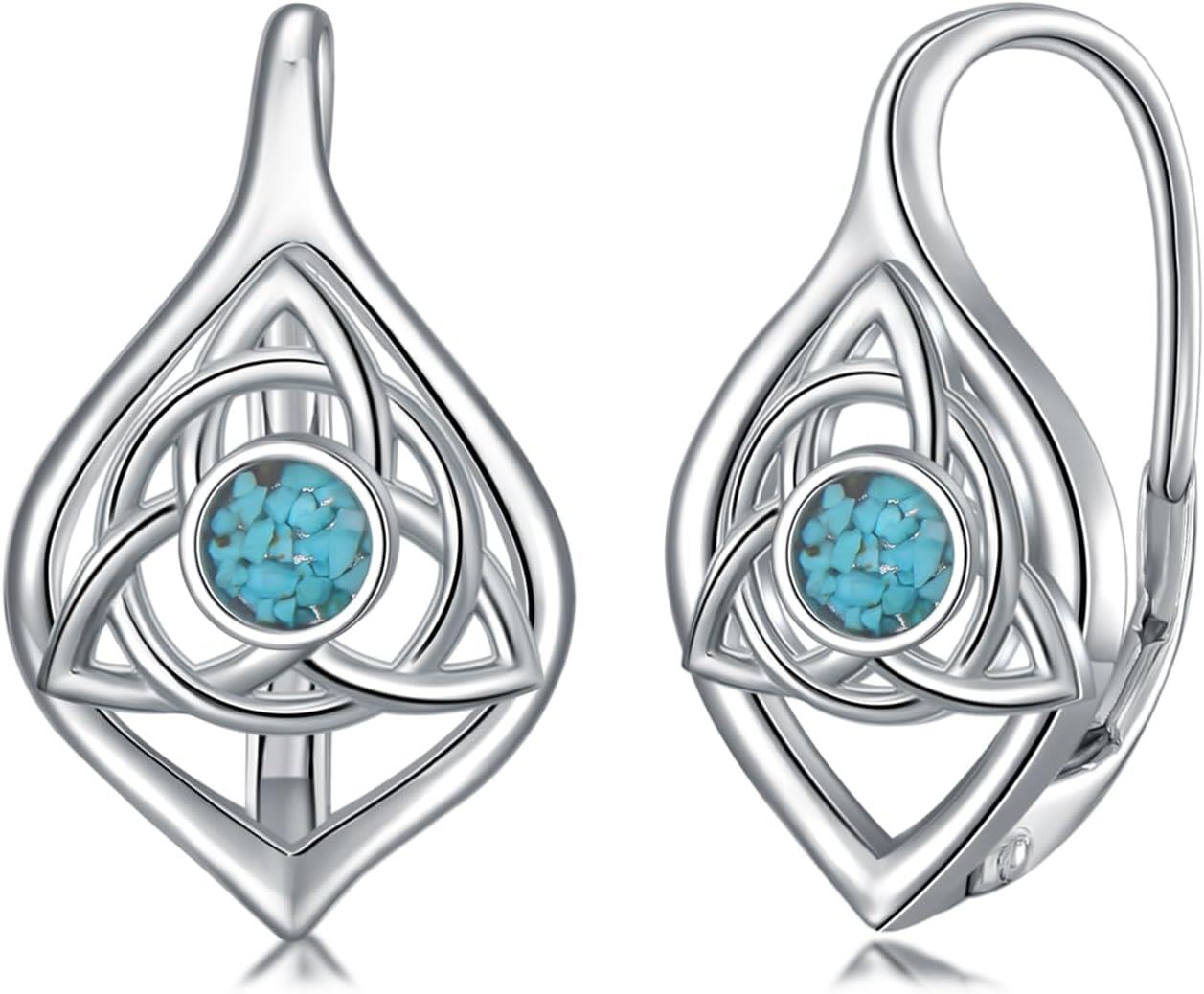 Sterling Silver Turquoise St Patrick s Day Dangle Earrings-Celtic Knot