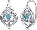 wholesale 925 Sterling Silver Triquetra Celtic Knot Turquoise Drop Earrings for Women Irish Jewelry 4cm Long-0-0