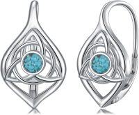 wholesale 925 Sterling Silver Triquetra Celtic Knot Turquoise Drop Earrings for Women Irish Jewelry 4cm Long-Celtic Knot