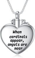wholesale 925 Sterling Silver Heart-Shaped Cardinal & Roses Keepsake Jewelry for Ashes - 18 Chain Included-0-1
