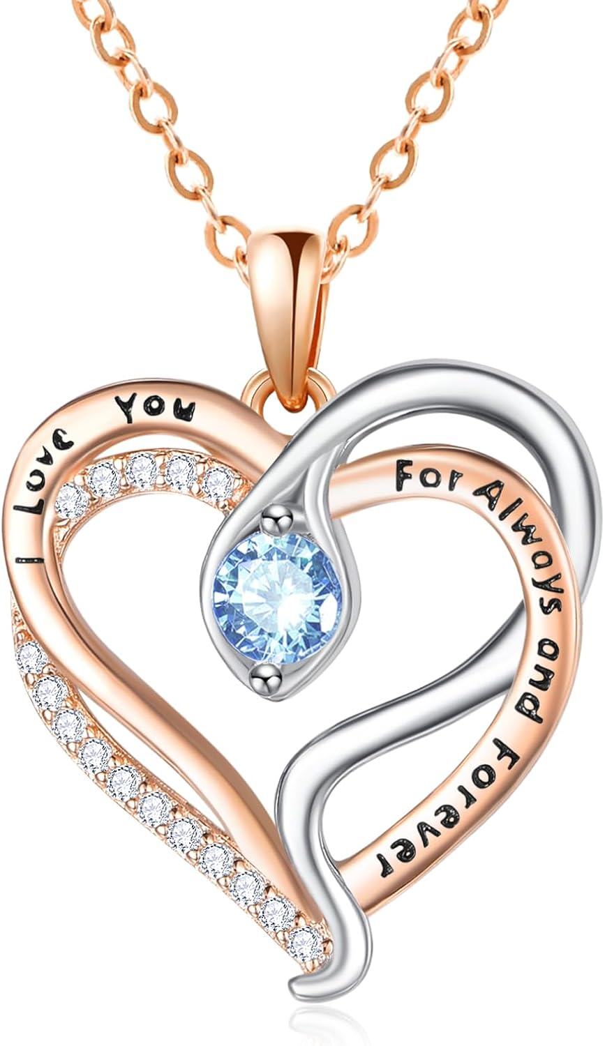 Sterling Silver Rose Gold Snake Pendant with Birthstone I Love You Always Forever Necklace Cute Animal Jewelry Gifts for Women-12 Dec - Topaz