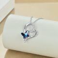 wholesale 925 Sterling Silver Blue Butterfly Crystal Heart Pendant Necklace for Sister Gifts-0-3