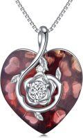 wholesale Sterling Silver Birthstone Heart Rose Pendant Necklace for Women-0-0