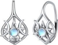 wholesale 925 Sterling Silver Moonstone Pentagram Drop Earrings, Fantasy Moon Star Dangle Jewelry for Women, Hypoallergenic Gift for Holidays-Pentagram