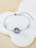 wholesale 925 Sterling Silver Blue Crystal Compass Rose Birthstone Bracelet with Black Cats and Hearts Gifts for Women & Moms-0-5