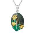 wholesale 925 Sterling Silver Green Moss Agate Daffodil Floral Pendant Necklaces for Women-0-0