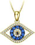 wholesale Gold 925 Sterling Silver Evil Eye Pendant Necklace with Blue and White Stones - Greek Protection Jewelry for Women-0-0