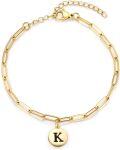 wholesale S925 Sterling Silver & Gold Plated Initial Bracelet with 10mm Letter Charm, Adjustable Chain, Gift for Friends, Sisters, Graduation-0-0