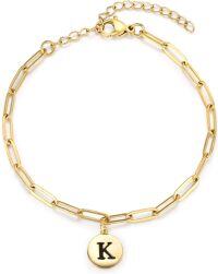 wholesale S925 Sterling Silver & Gold Plated Initial Bracelet with 10mm Letter Charm, Adjustable Chain, Gift for Friends, Sisters, Graduation-Letter K