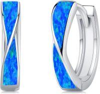 wholesale 925 Sterling Silver White Opal Earrings – Hypoallergenic 15mm October Birthstone Jewelry for Women, Sparkling Gift for Christmas Birthday Anniversary-Blue Opal-Silver