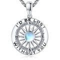 wholesale 925 Sterling Silver Compass Necklace With Rainbow Moonstone And Engraved Quote-0-0