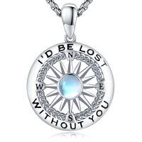 wholesale 925 Sterling Silver Compass Necklace With Rainbow Moonstone And Engraved Quote-Style C-I'd Be