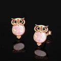 wholesale Rose Gold 925 Sterling Silver Pink Stone Owl Stud Earrings - Cute Animal Jewelry for Women-0-1