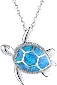 wholesale 925 Sterling Silver Blue Opal Sea Turtle Necklace for Women -2-Blue Opal-Silver
