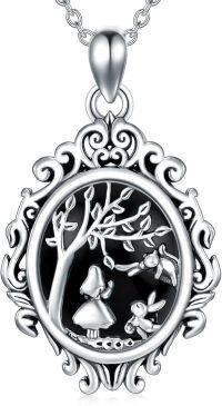 wholesale  Sterling Silver Natural Gemstone Alice in Wonderland Necklace for Women -D1-Natural Black Onyx