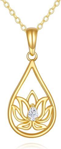 wholesale 14K Gold Teardrop Lotus Chakra Pendant Yoga Jewelry Necklace for Women-Moissanite lotus