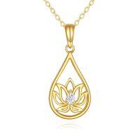 wholesale 14k Gold Teardrop Necklace Wholesale With Lotus Design And Lab Diamond-Moissanite lotus