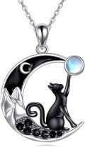 wholesale 925 Sterling Silver Moonstone Cat Pendant Necklace for Women Irish Gifts-0-0