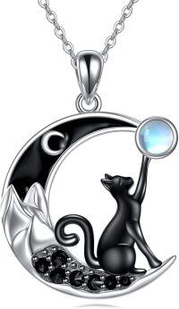 wholesale 925 Sterling Silver Moonstone Cat Pendant Necklace for Women Irish Gifts-mountain