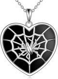 wholesale 925 Sterling Silver Black Onyx Spider Web Heart Pendant Necklace for Women Girls Gothic Halloween s-0-0