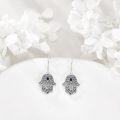 wholesale 925 Sterling Silver Hamsa Hand Drop Earrings with Blue Sapphire Evil Eye Protection s for Women-0-1