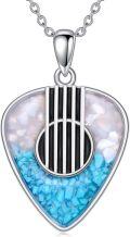 wholesale 925 Sterling Silver Turquoise & Shell Guitar Pick Music Necklace w/Peace Sign Pendant-0-0
