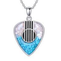 wholesale 925 Sterling Silver Turquoise & Shell Guitar Pick Music Necklace w/Peace Sign Pendant-Guitar Pick_1