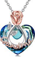 wholesale 925 Sterling Silver Crystal Rose Flower Heart Necklace Gifts for Grandma Birthday Jewelry-0-0