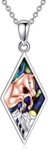 wholesale 925 Sterling Silver Abalone Shell Cubic Zirconia-Shaped Horse Pendant Necklaces for Women's Gifts-horse necklace