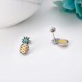 wholesale 925 Sterling Silver Pineapple Stud Earrings with Green Leaves and Yellow Slices-0-3