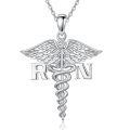 wholesale 925 Sterling Silver Platinum Plated Rn Caduceus Nurse Pendant Necklace With Lab Created Moissanite-0-0