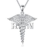 wholesale 925 Sterling Silver Platinum Plated Rn Caduceus Nurse Pendant Necklace With Lab Created Moissanite-RN