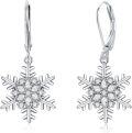 wholesale 925 Sterling Silver Snowflake Dangle Drop Earrings - Winter Holiday Gift for Her-0-0